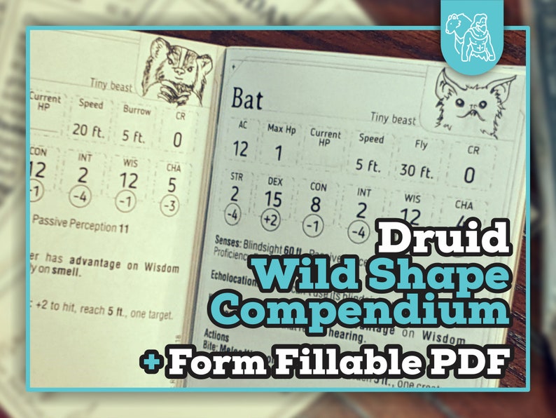 DRUID WILD SHAPE Booklet for DnD 5e | Form Fillable PDFs Included | Dungeons and Dragons | D&D | Printable Booklet 