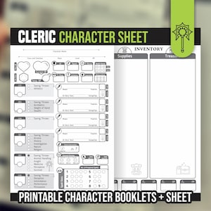 CLERIC CHARACTER SHEET for DnD 5e | Form Fillable Pdf | Dungeons and Dragons | Printable Character Sheet | D&D | DnD Character Journal