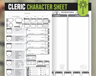 Cleric Character Sheet: D&D 5e Form Fillable PDF, Printable Character Journal