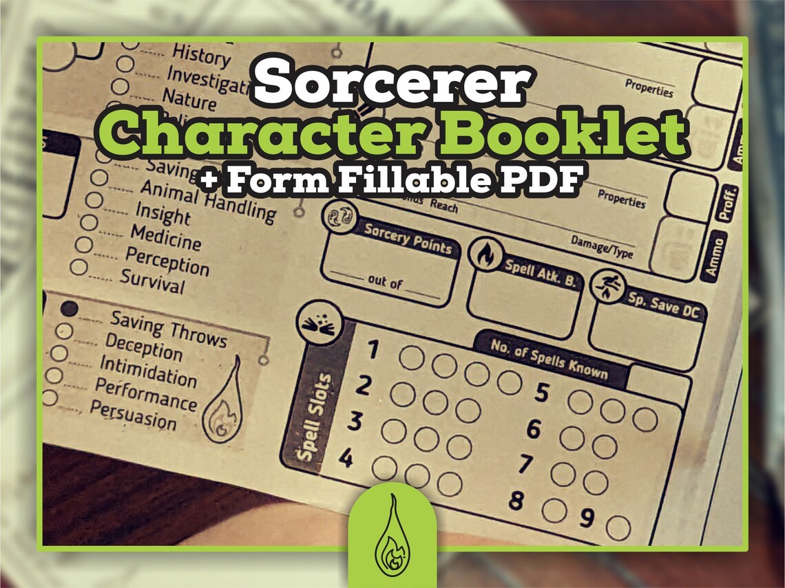 SORCERER CHARACTER SHEET for Dnd 5e Form Fillable Pdf - Etsy