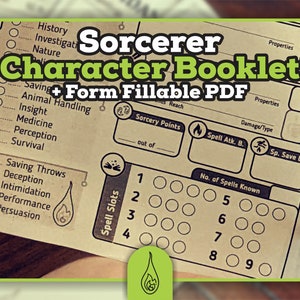 SORCERER CHARACTER SHEET for Dnd 5e Form Fillable Pdf - Etsy