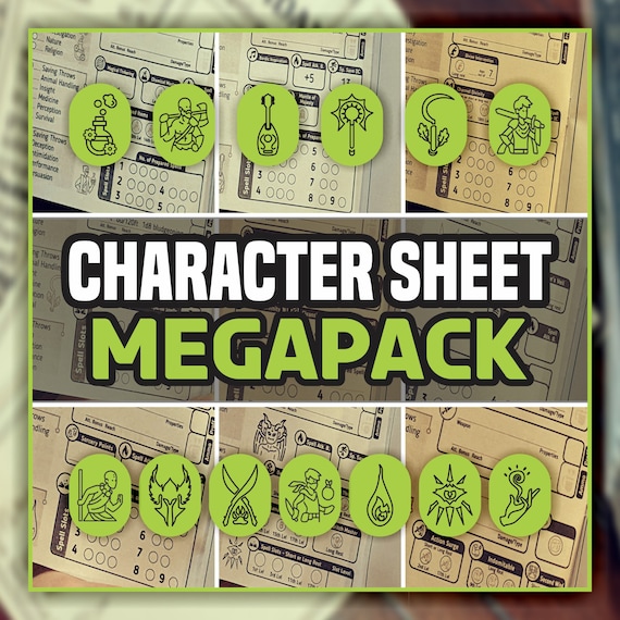 CHARACTER SHEET MEGAPACK for DnD 5e | Form Fillable Pdf | Dungeons and Dragons | Printable Character Sheet | D&D | DnD Character Journal