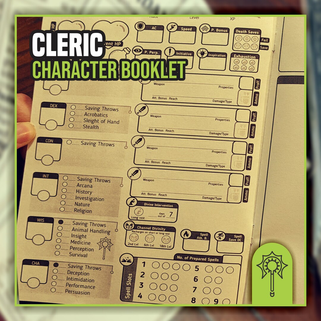 CLERIC CHARACTER SHEET for Dnd 5e Form Fillable Pdf - Etsy
