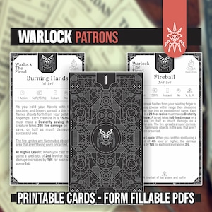 TARJETAS DE PATRÓN DE WARLOCK para DnD 5e / Formularios PDF rellenables incluidos / Mazmorras y dragones / D&D / Tarjetas de hechizos Dnd imprimibles / Subclases Dnd