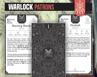 Warlock Patron Cards for DnD 5e: Form Fillable PDF Spell Cards