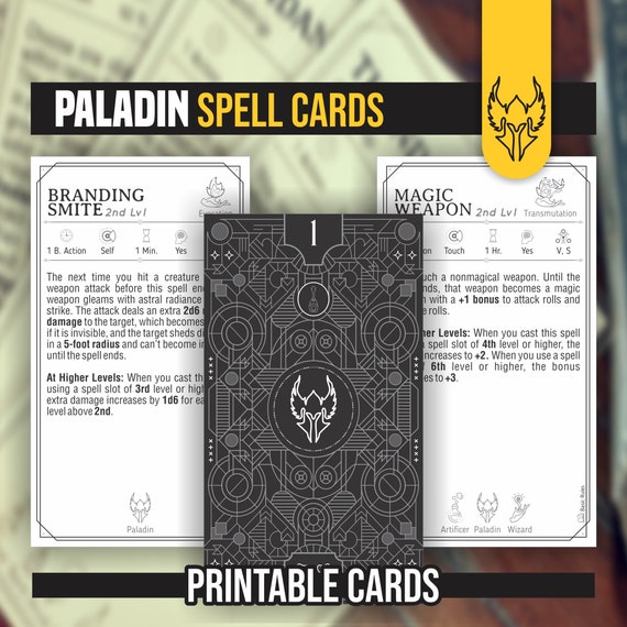 PALADIN Spell Cards for DnD 5e | Form Fillable PDFs Included | Dungeons and Dragons | D&D | Printable Spell Cards