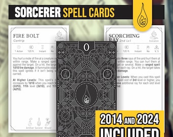 Sorcerer Spell Cards for D&D 5e: Form Fillable (PDF) - 2024 Update Included