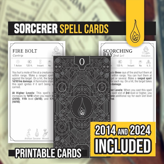 Sorcerer Spell Cards for D&D 5e: Form Fillable (PDF)