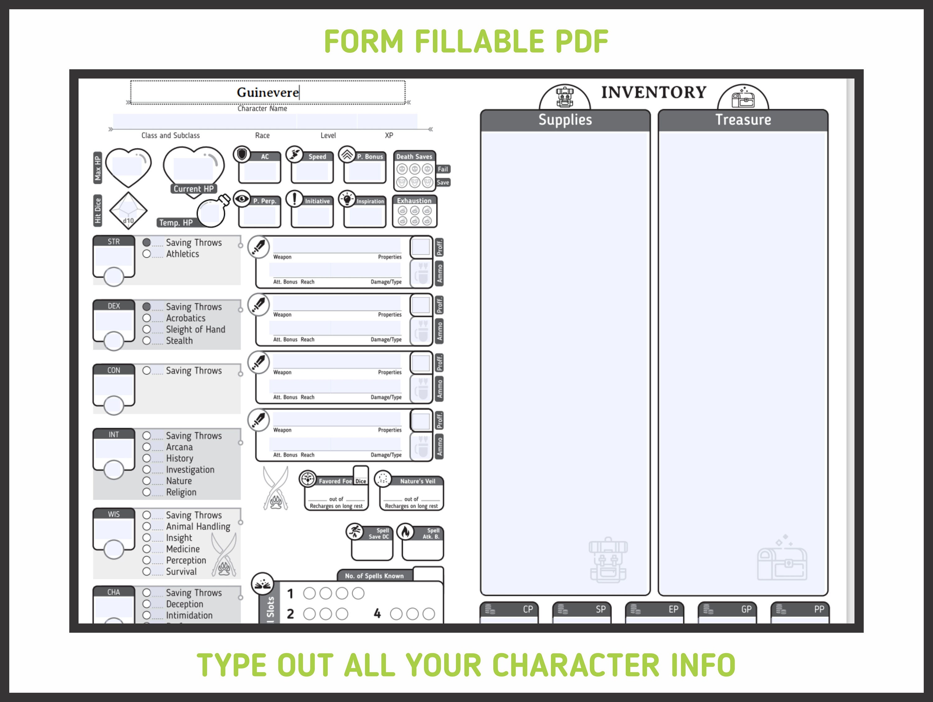 RANGER CHARACTER SHEET for DnD - Il Fullxfull.3706940407 Hih9