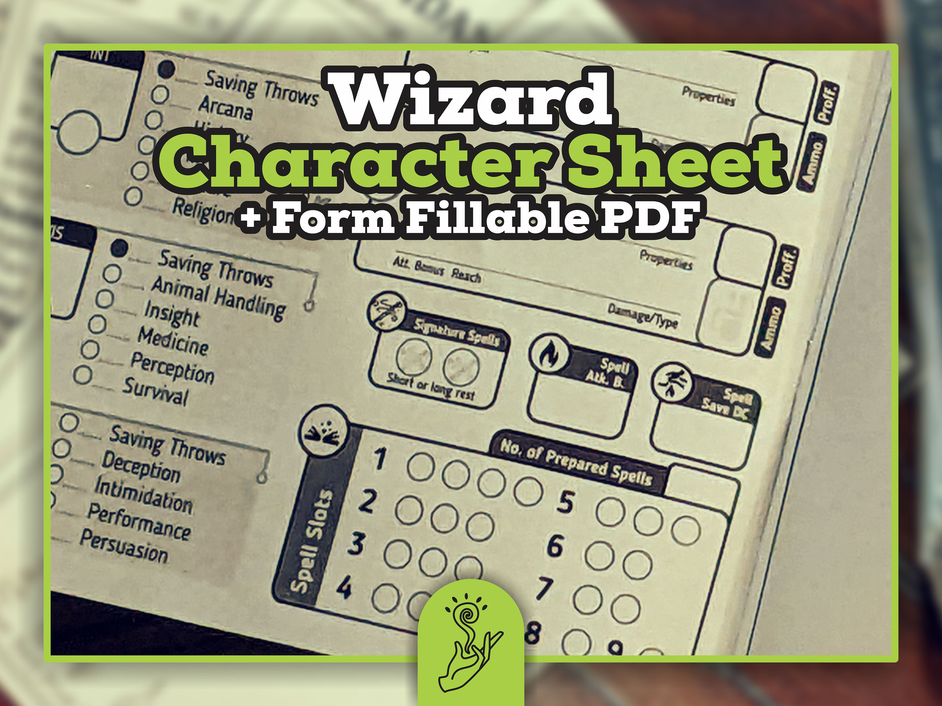 wizard character sheet for dnd 5e form fillable pdf etsy