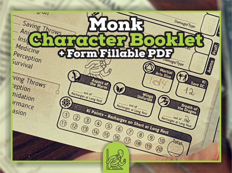 MONK CHARACTER SHEET for Dnd 5e Form Fillable Pdf Dungeons Etsy Canada