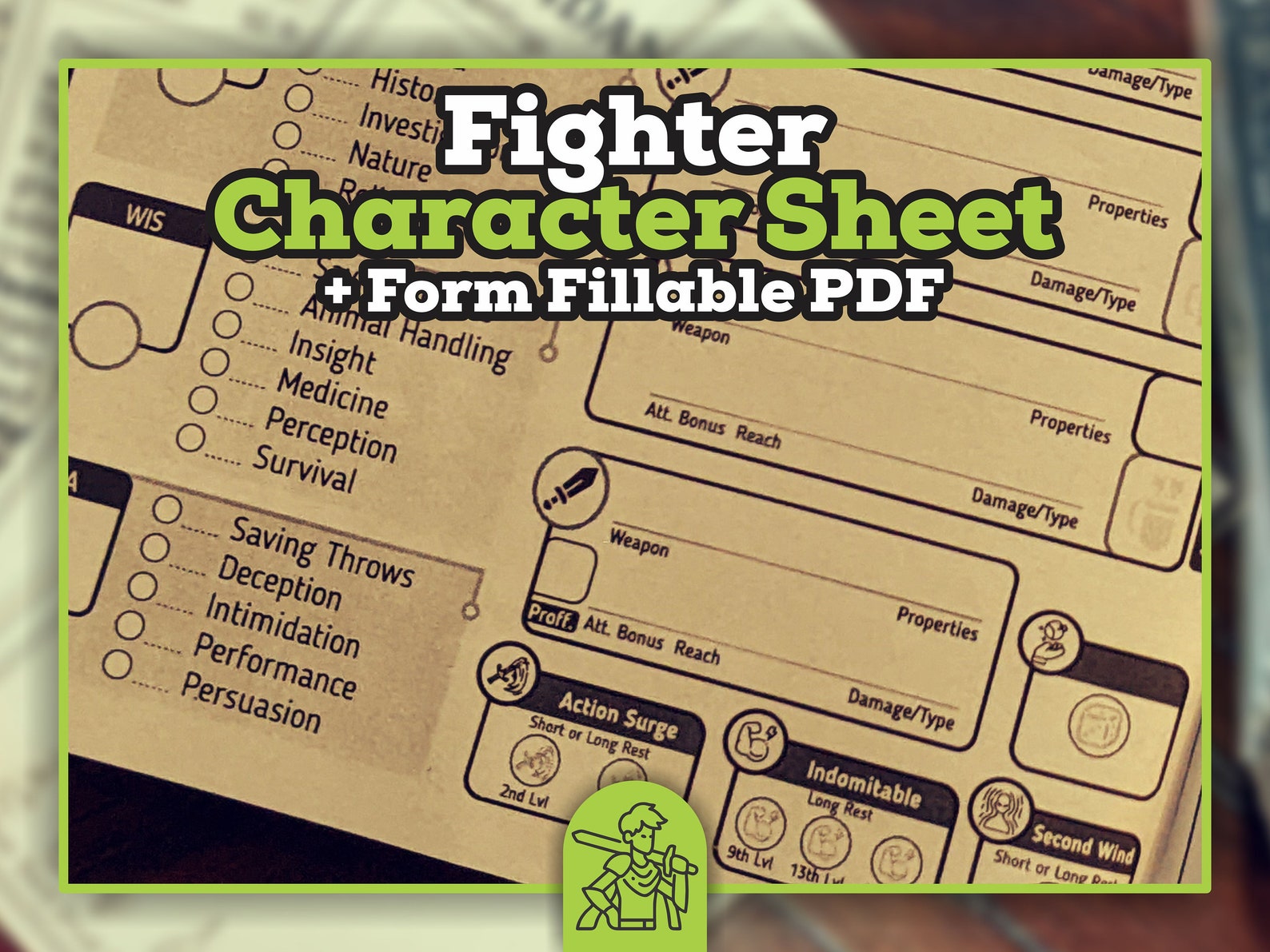FIGHTER CHARACTER SHEET for Dnd 5e Form Fillable Pdf - Etsy