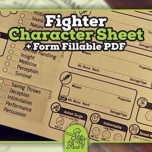 FIGHTER CHARACTER SHEET for Dnd 5e Form Fillable Pdf - Etsy