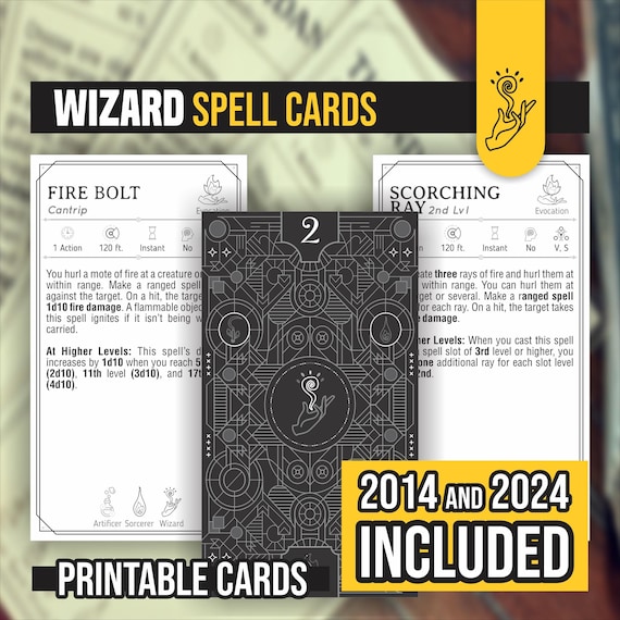 Wizard Spell Cards for D&D 5e: Printable Fillable PDFs - 2024 Update Included