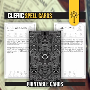 CLERIC spreukkaarten voor DnD 5e | Formulier invulbare PDF's inbegrepen | Kerkers en draken | D&D | Afdrukbare spreukkaarten