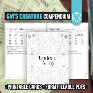 COMPENDIO DE CRIATURAS de GM para DnD 5e / Formulario PDF rellenable incluido / Mazmorras y dragones / D&D / Folleto imprimible