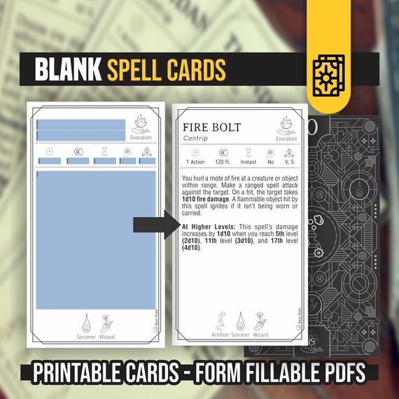 Pack of BLANK Spell Cards for ALL CLASSES for DnD 5e | Dungeons and Dragons | D&D | Printable Spell Cards | Form Fillable Spell Cards