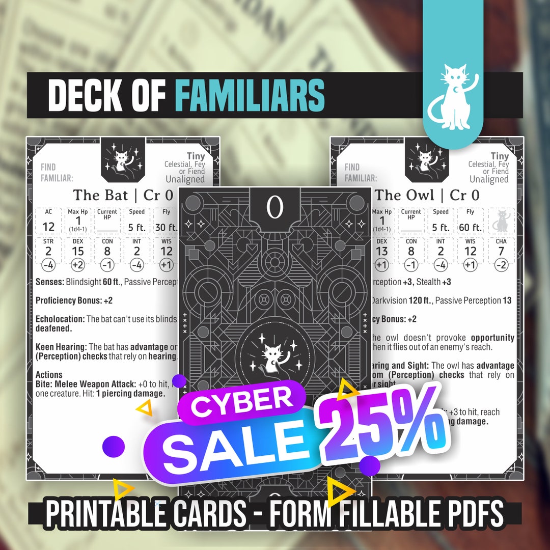 DECK OF FAMILIARS for Dnd 5e Form Fillable Pdfs Included - Etsy