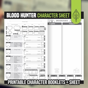 Blood Hunter CHARAKTERBOGEN für DnD 5e | Ausfüllbares PDF | Dungeons and Dragons | Charakterbogen zum Ausdrucken | D&D | DnD Charakter Journal