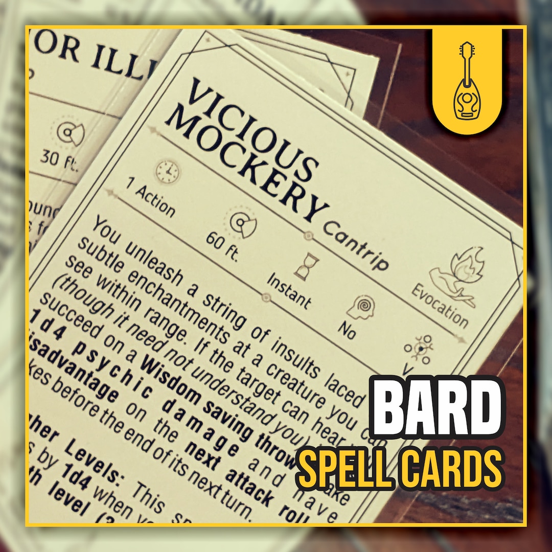 BARD Spell Cards for DnD 5e Form Fillable PDFs Included Etsy Portugal