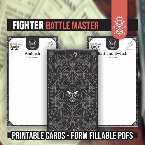BATTLE MASTER MANEUVERS for DnD 5e | Form Fillable PDFs Included | Dungeons and Dragons | D&D | Printable Cards | Dnd Subclass