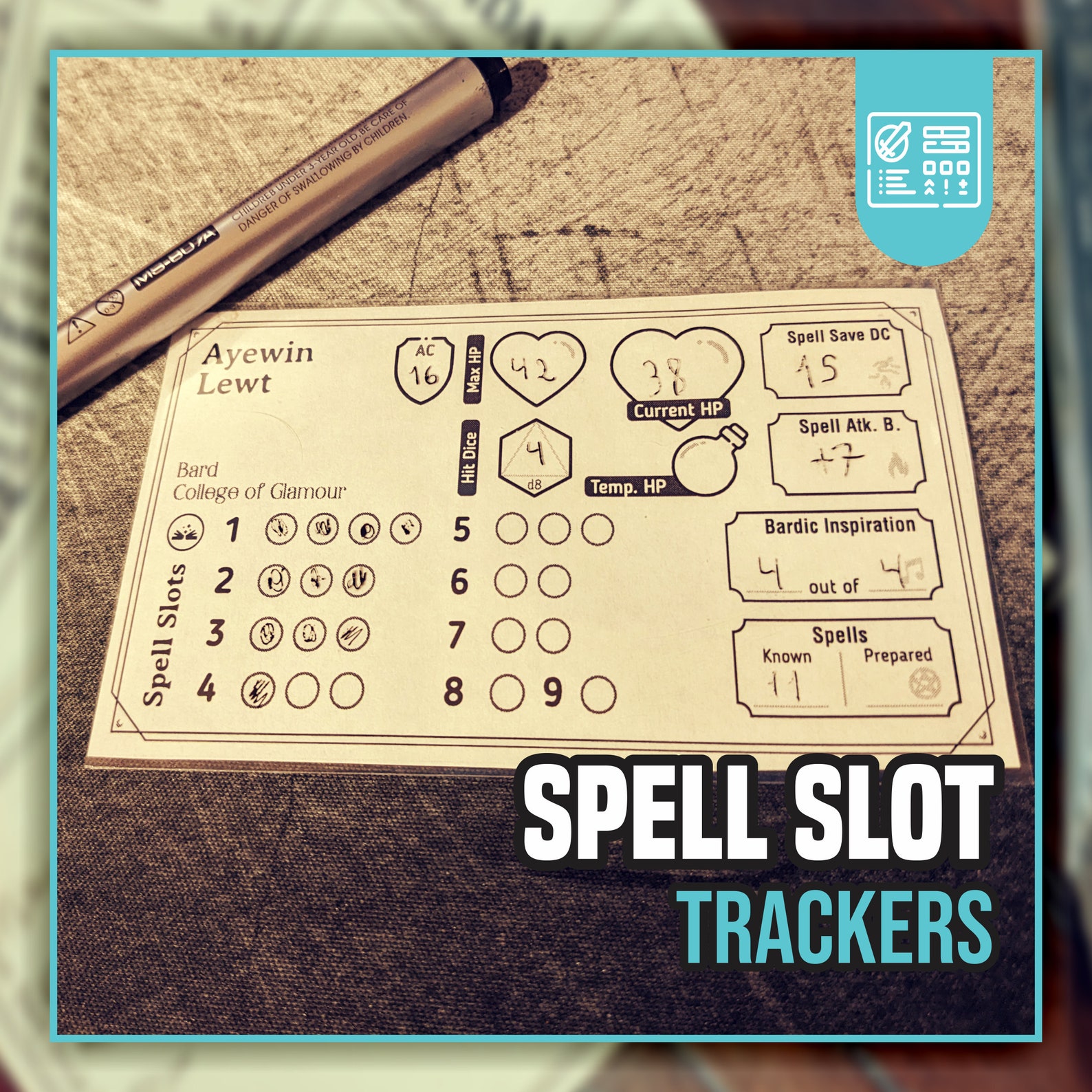 SPELL SLOT TRACKERS for All Classes for Dnd 5e Form Fillable Pdfs ...