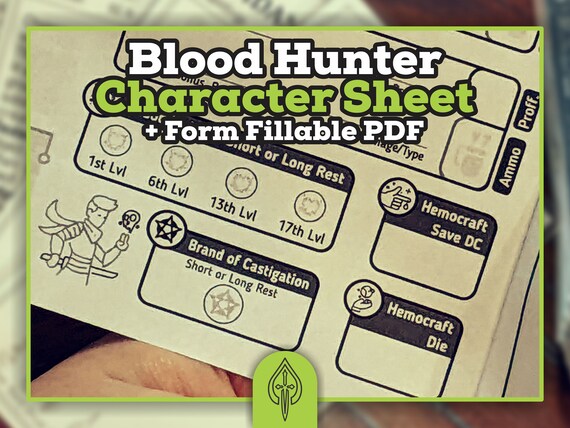 Blood Hunter CHARACTER SHEET for Dnd 5e Form Fillable PDF - Etsy