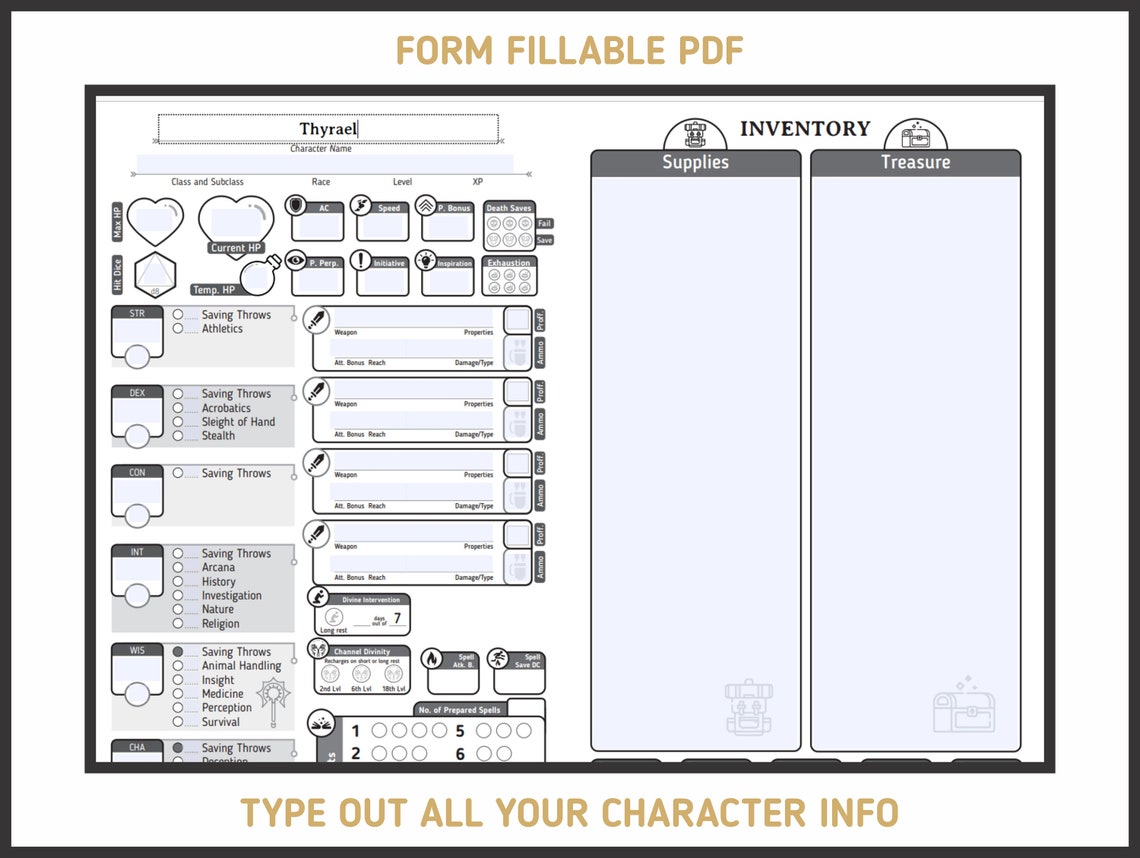 CLERIC CHARACTER SHEET for Dnd 5e Form Fillable Pdf - Etsy