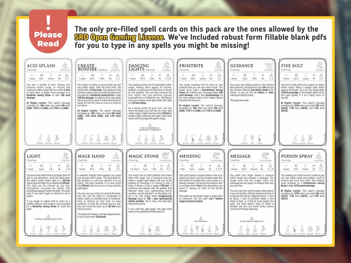WARLOCK Spell Cards for Dnd 5e Form Fillable Pdfs Included - Etsy