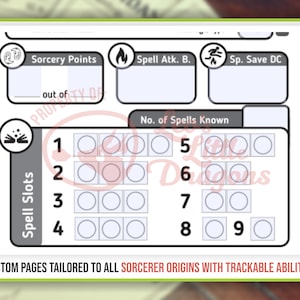 SORCERER CHARACTER SHEET for Dnd 5e | Form Fillable Pdf | Dungeons and ...