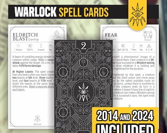 Warlock Spell Cards for D&D 5e: Form-Fillable PDFs - 2024 Update Included