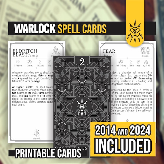 Warlock Spell Cards for D&D 5e: Form-Fillable Printable PDFs