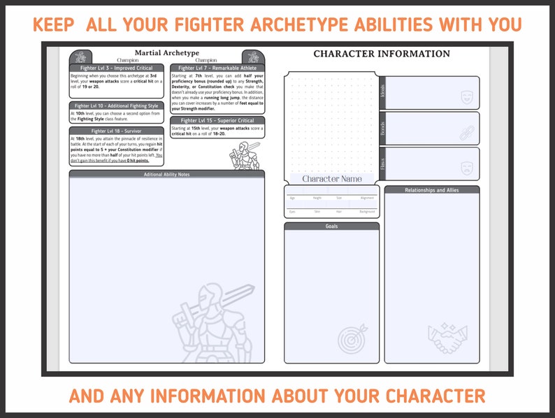 FIGHTER CHARACTER SHEET for Dnd 5e Form Fillable Pdf - Etsy