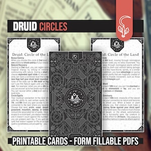 DRUID CIRKELKAARTEN voor DnD 5e | Formulier invulbare PDF's inbegrepen | Kerkers en draken | D&D | Afdrukbare Dnd Spell-kaarten | Dnd-subklassen