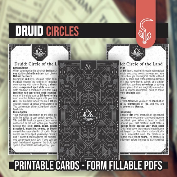 DRUID CIRCLE CARDS for DnD 5e | Form Fillable PDFs Included | Dungeons and Dragons | D&D | Printable Dnd Spell Cards | Dnd Subclasses
