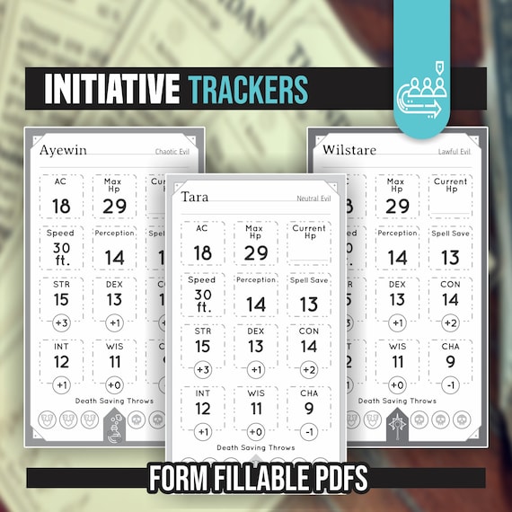 INITIATIVE TRACKERS for DnD 5e  | Form Fillable PDFs | Dungeons and Dragons | D&D | Printable Initiative Tracker