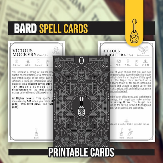 BARD Spell Cards for DnD 5e | Form Fillable PDFs Included | Dungeons and Dragons | D&D | Printable Spell Cards