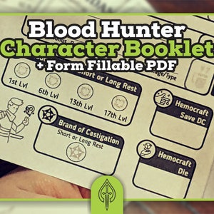 Blood Hunter CHARACTER SHEET for Dnd 5e Form Fillable PDF - Etsy
