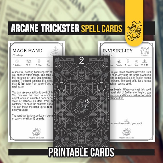 ARCANE TRICKSTER Spell Cards for DnD 5e | Form Fillable PDFs Included | Dungeons and Dragons | D&D | Printable Spell Cards