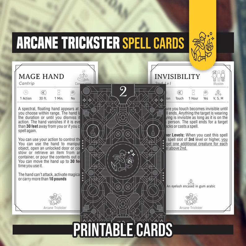 ARCANE TRICKSTER Spell Cards for DnD 5e Form Fillable PDFs Included Dungeons and Dragons D&D Printable Spell Cards image 1