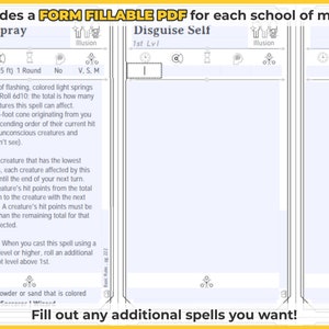 ARCANE TRICKSTER Spell Cards for DnD 5e Form Fillable PDFs Included Dungeons and Dragons D&D Printable Spell Cards image 9