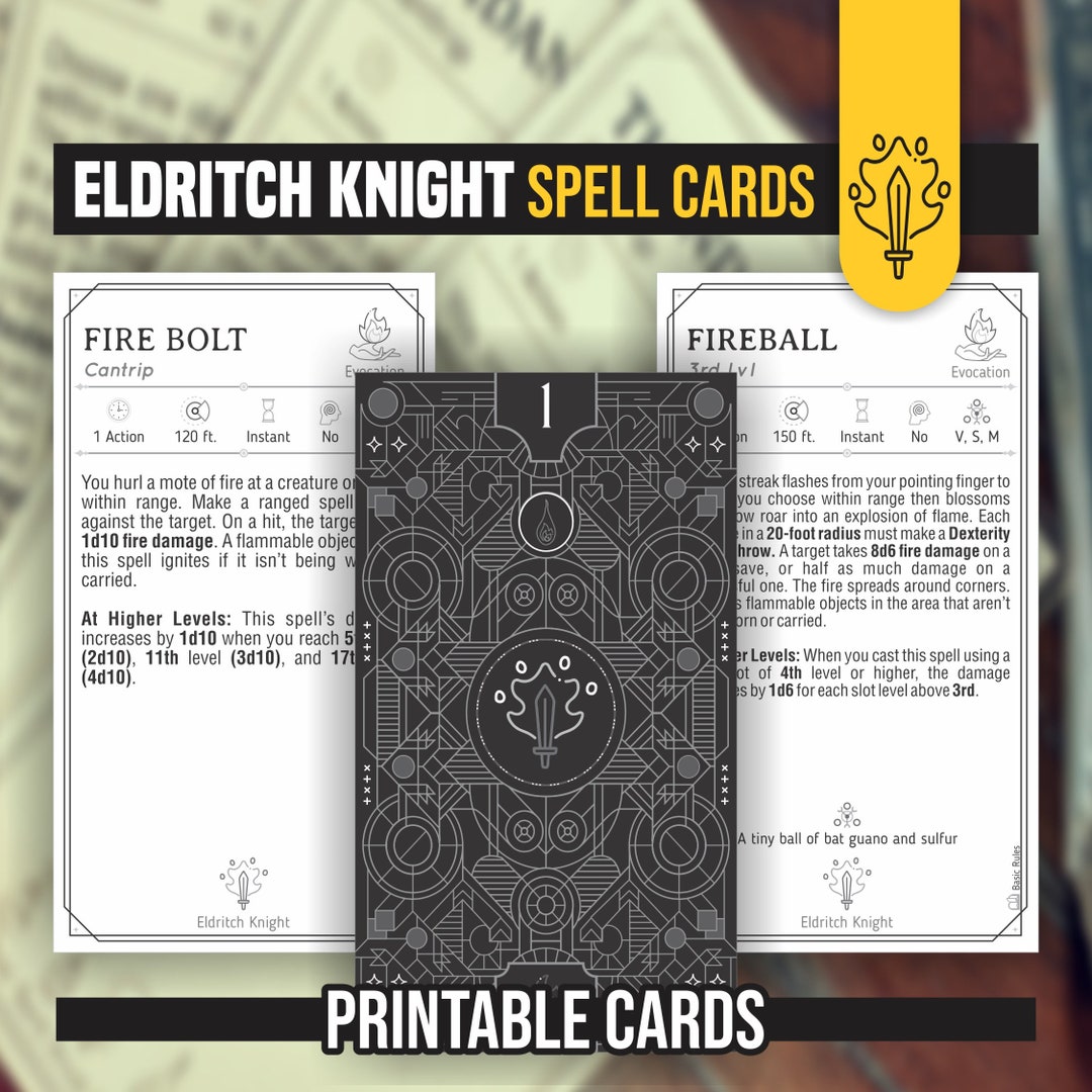 ELDRITCH KNIGHT Spell Cards for Dnd 5e Form Fillable Pdfs Included Dungeons and Dragons D