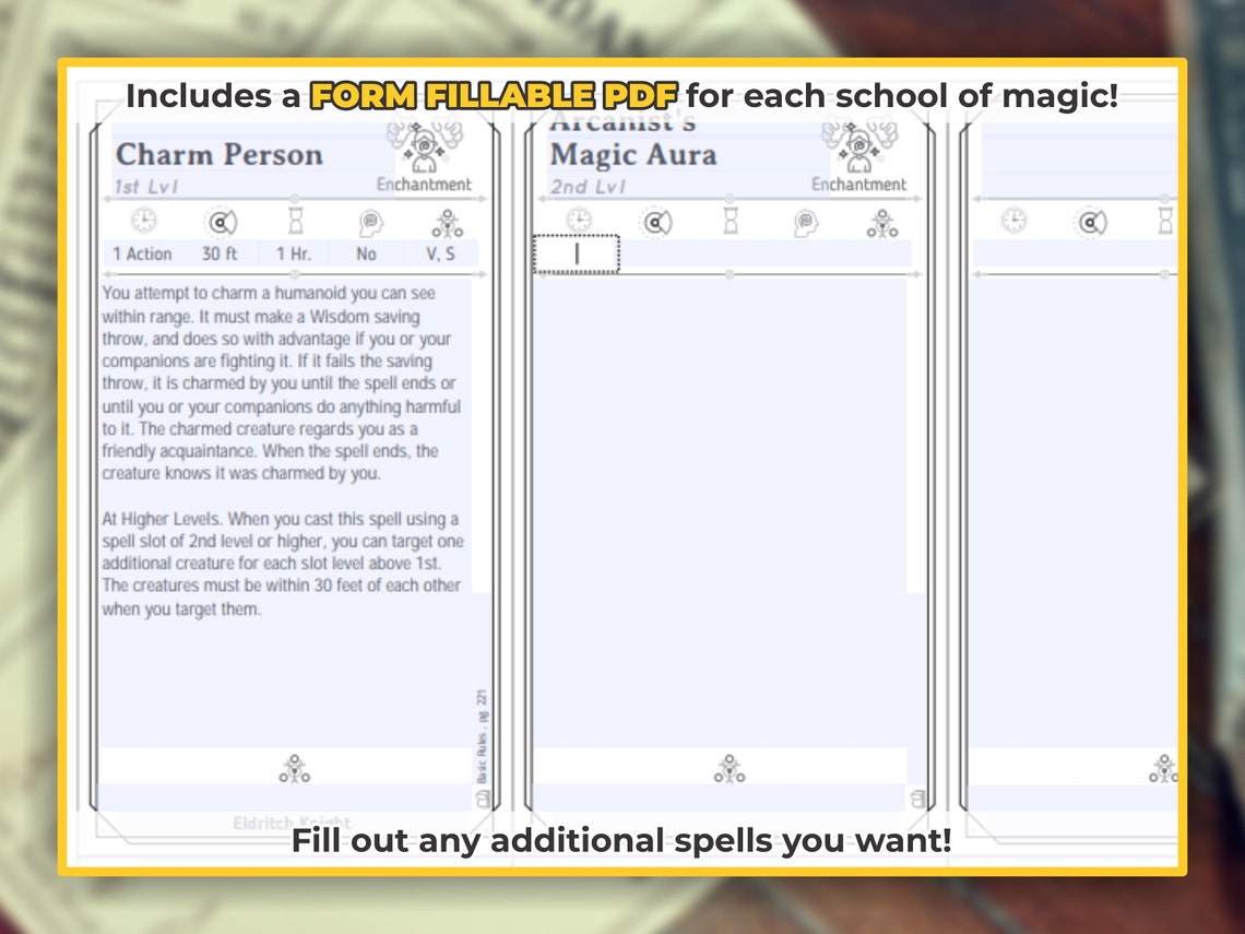 ELDRITCH KNIGHT Spell Cards for Dnd 5e Form Fillable Pdfs | Etsy