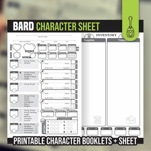 BARD CHARACTER SHEET for DnD 5e | Form Fillable Pdf | Dungeons and Dragons | Printable Character Sheet | D&D | DnD Character Journal