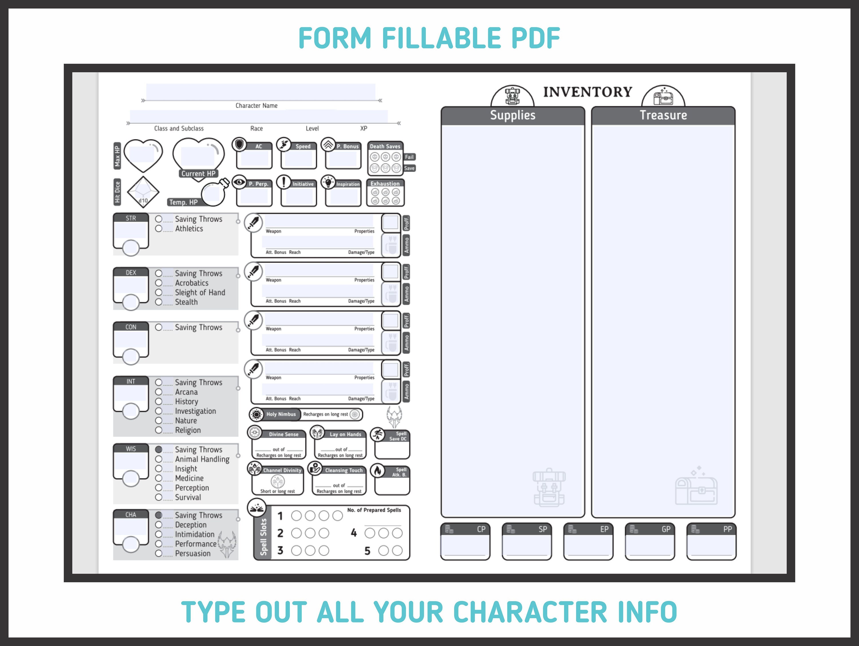 PALADIN CHARACTER SHEET for Dnd 5e Form Fillable Pdf Etsy Israel