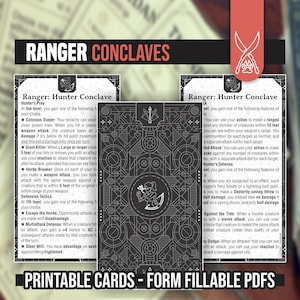 CARTÕES DE CONCLAVE DE RANGER para DnD 5e | PDFs preenchíveis de formulário incluídos | Masmorras e Dragões | D&D | Cartões de feitiço Dnd para impressão | Subclasses Dnd