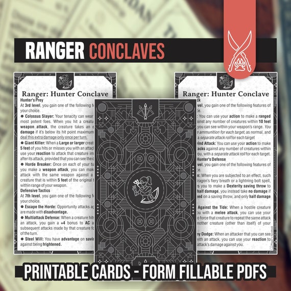 RANGER CONCLAVE CARDS for DnD 5e | Form Fillable PDFs Included | Dungeons and Dragons | D&D | Printable Dnd Spell Cards | Dnd Subclasses