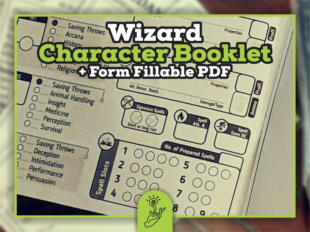 WIZARD CHARACTER SHEET for Dnd 5e Form Fillable Pdf - Etsy