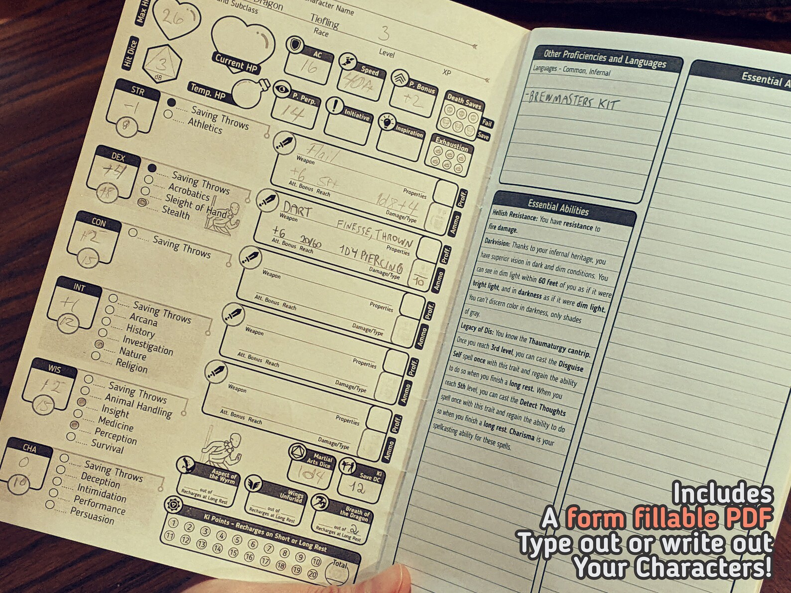 MONK CHARACTER SHEET for Dnd 5e Form Fillable Pdf Dungeons - Etsy UK