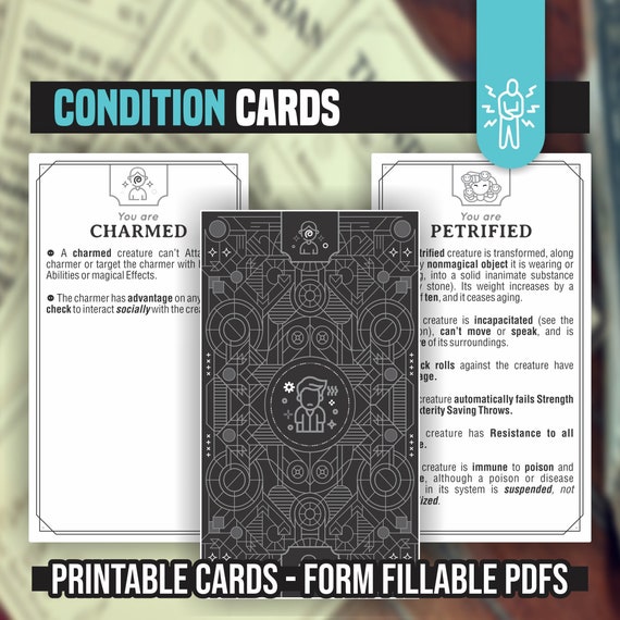 CONDITION CARDS for DnD 5e | Form Fillable PDFs Included | Dungeons and Dragons | Dnd | Printable Cards
